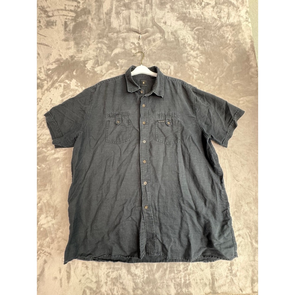 Kani Gold Mens Short Sleeve Button Up Shirt 2X Charcoal Gray Two Pocket Casual